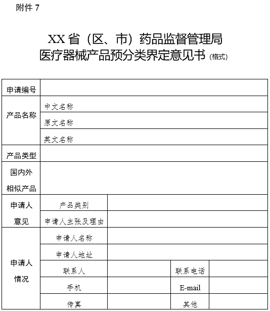 XX?。▍^(qū)、市）藥品監(jiān)督管理局醫(yī)療器械產(chǎn)品預(yù)分類界定意見書（格式）（2024年第59號）(圖1)